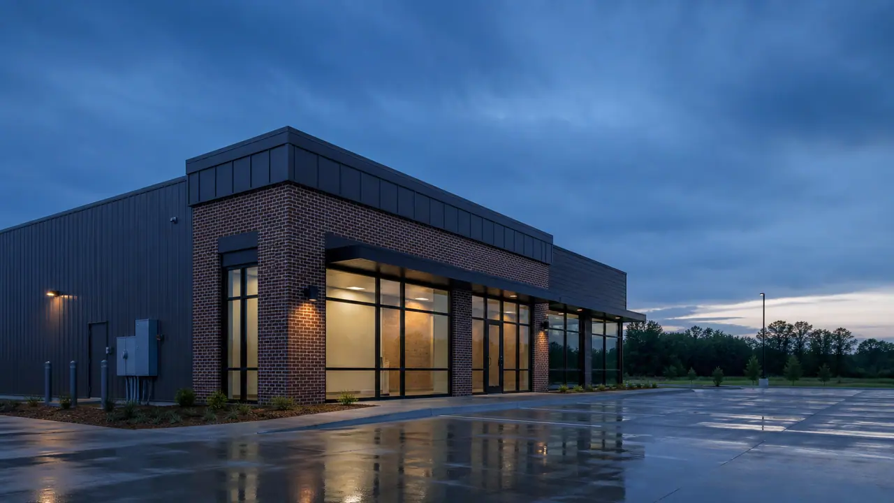 Conceptual commercial property at blue hour
