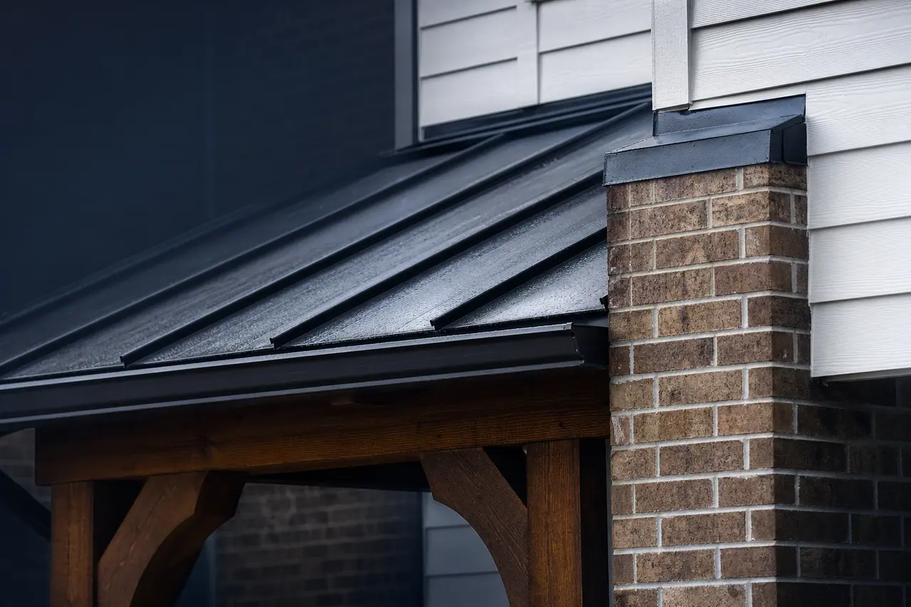 Conceptual close view of residential roofing and exterior materials
